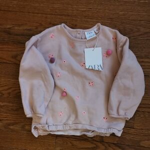 Zara Light Pink Kids Sweatshirt with Floral Details